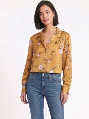 Dynamite yellow satin button up blouse size small